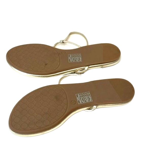 Nicole Miller Gold Sandals Flat Thin Straps Buckle Size 7.5 Summer Beach - Picture 7 of 9